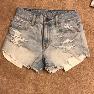 Light wash, ripped jean shorts